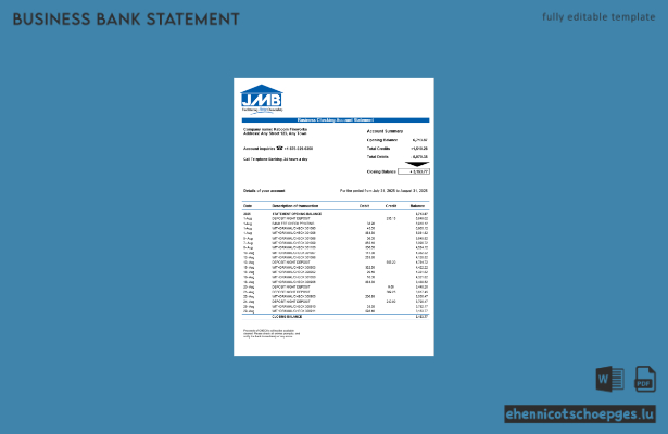 Beispiel eines Kontoauszugs der Hypothekenbank im Word- und PDF-Format